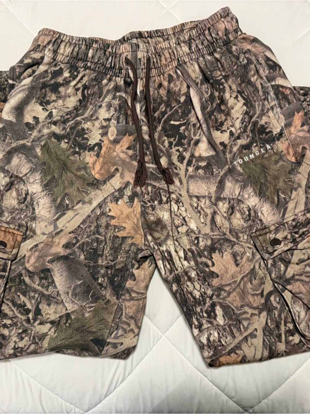 YoungLA Men's Camouflage Wide Leg Cargo Pants - Brown Green